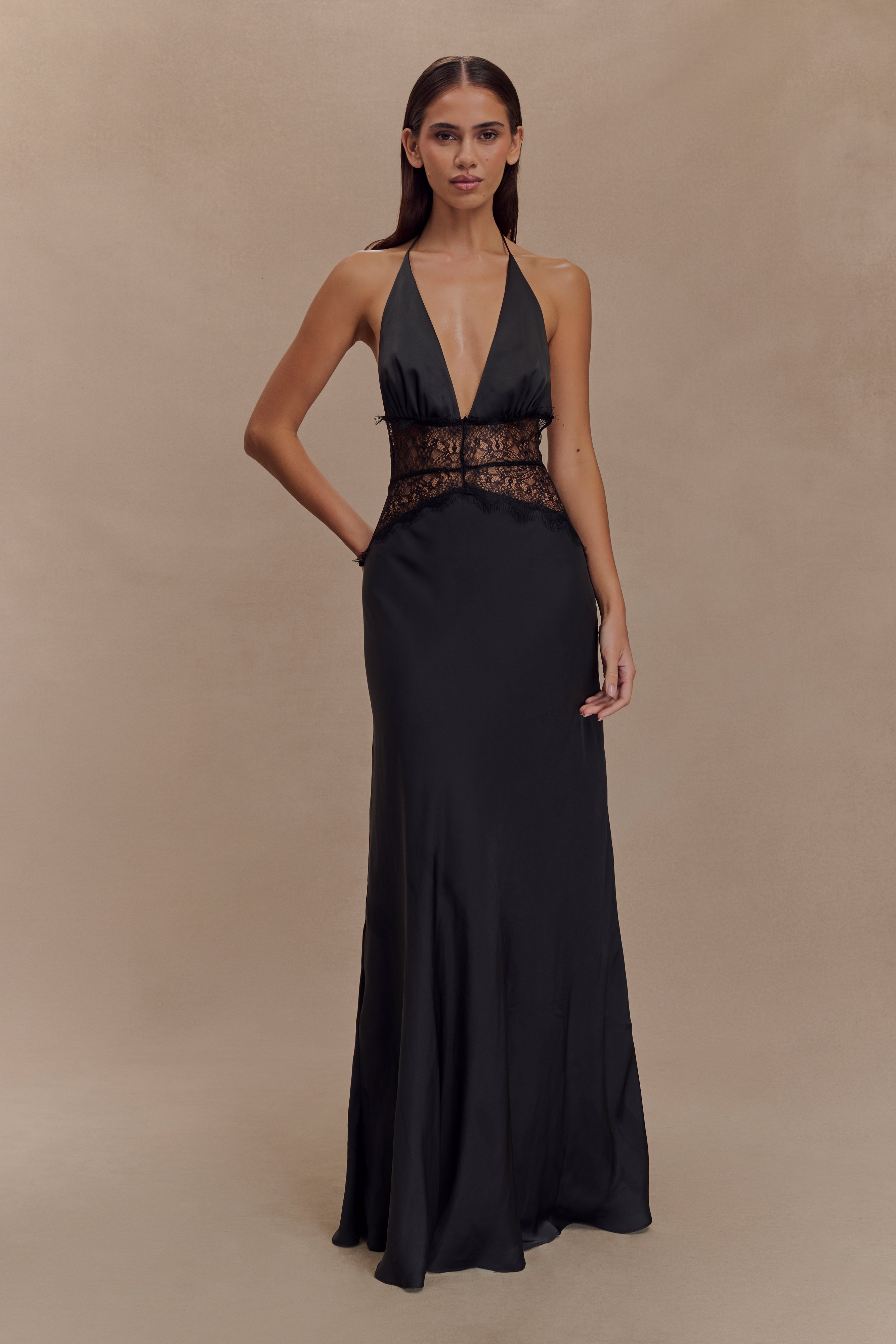 Dinah Lace And Satin Maxi Dress - Black - LioraBella