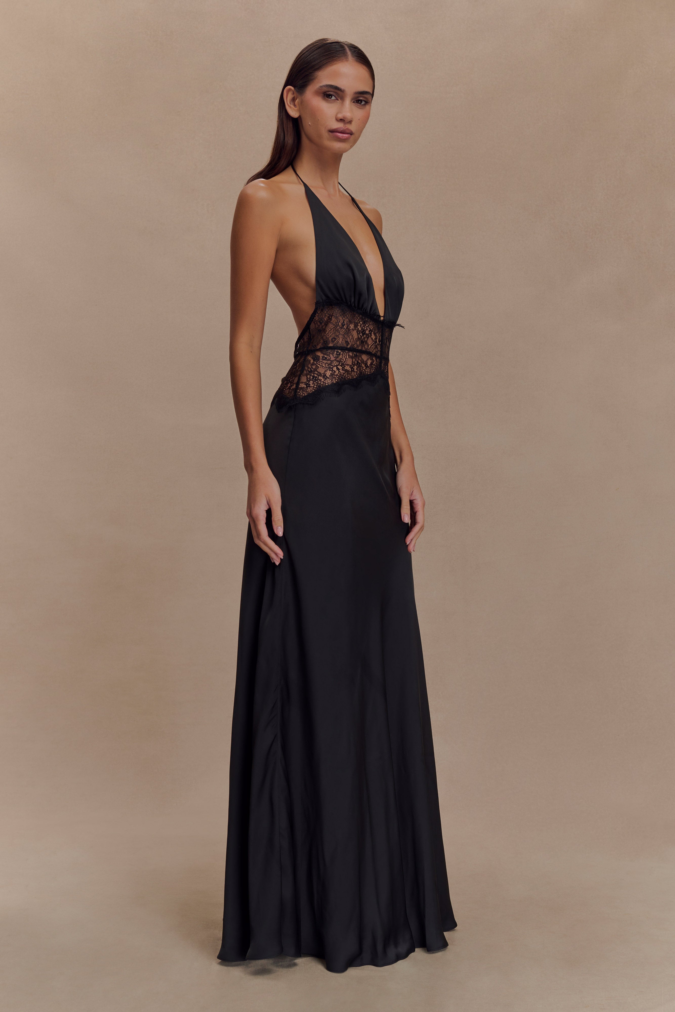 Dinah Lace And Satin Maxi Dress - Black - LioraBella