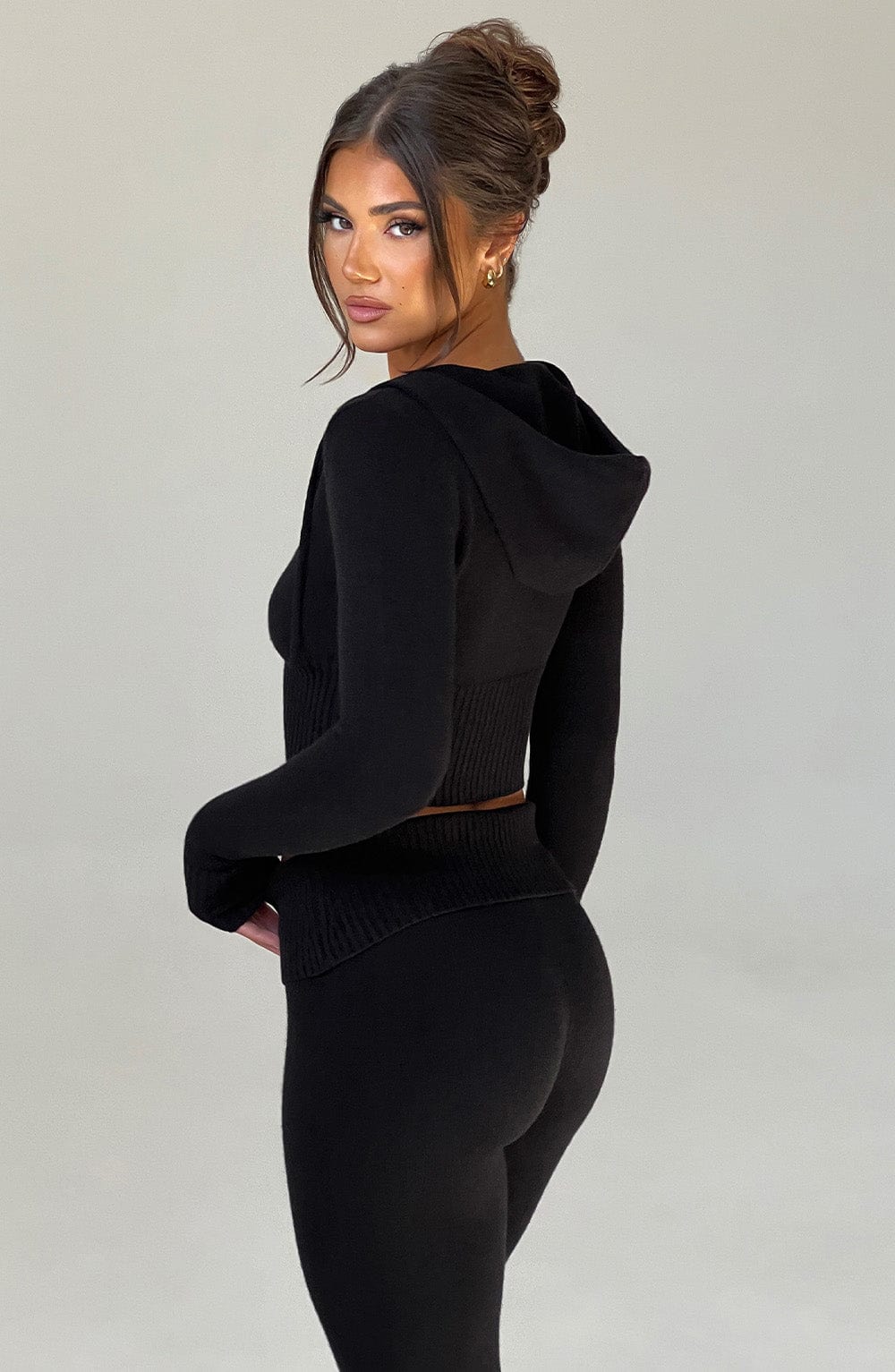 Portia Knit Hoodie - Black - LioraBella